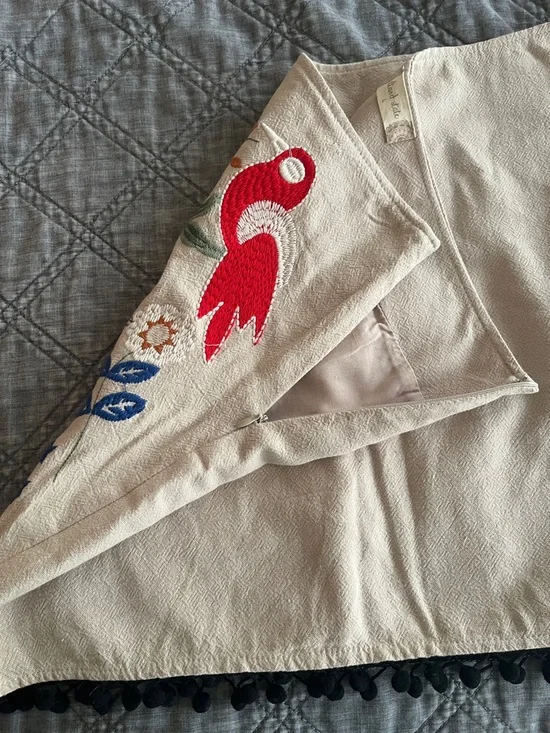 Embroidered Boho Cream Floral Skirt with Red Birds - Picture 4 of 6